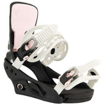 Burton Women's Lexa Snowboard Bindings 2022 - A pair of black and white snowboard bindings with pink accents.