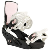 Burton Women's Lexa Snowboard Bindings 2022 - A pair of black and white snowboard bindings with pink accents.