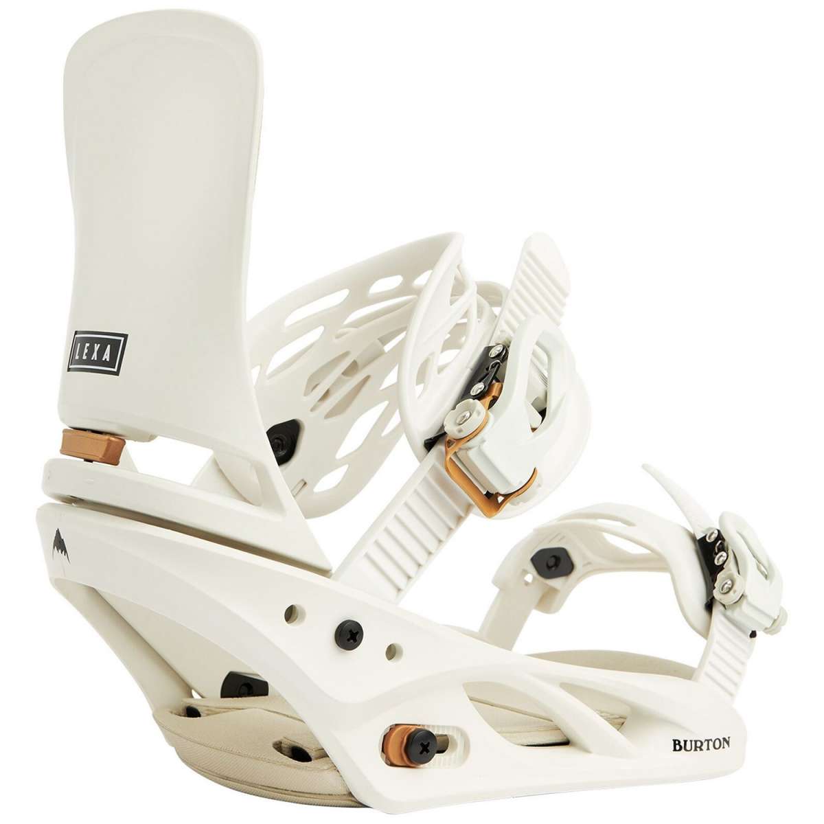 Burton Women's Lexa Snowboard Bindings 2022 - A white snowboard binding with a black logo on the strap that says "LEXA".