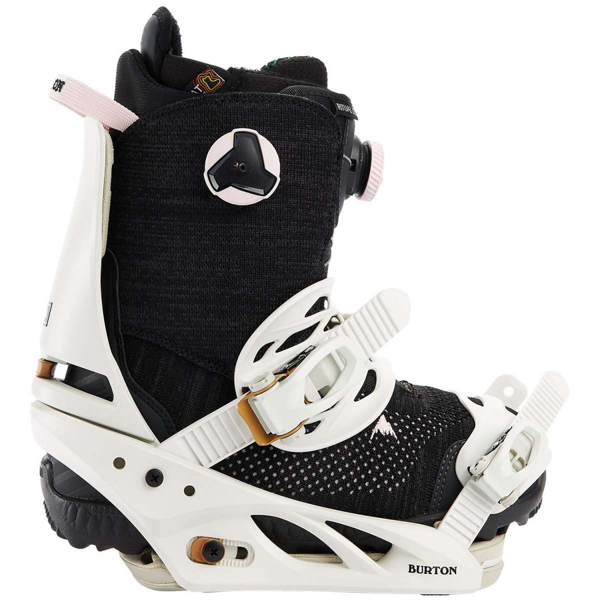 Burton Women's Lexa Snowboard Bindings 2022 - A pair of black bindings with white buckles and straps.