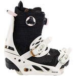 Burton Women's Lexa Snowboard Bindings 2022 - A pair of black bindings with white buckles and straps.