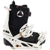 Burton Women's Lexa Snowboard Bindings 2022 - A pair of black bindings with white buckles and straps.