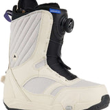Burton Women's Limelight Step On Snowboard Boot 2024 - A white snowboard boot with a black strap and a blue tag that reads "LIMELIGHT SO".