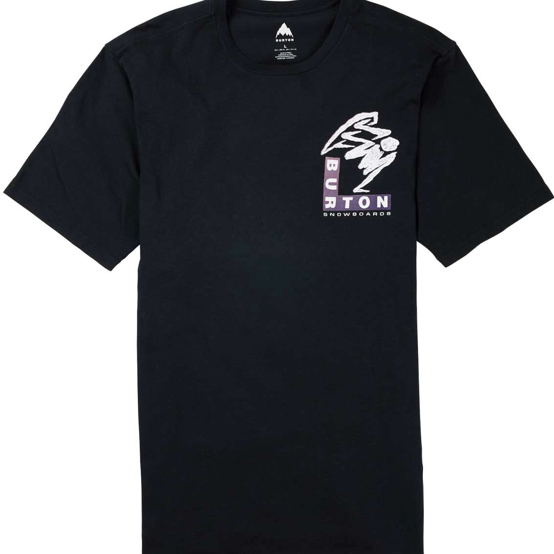 Burton Macatowa Short Sleeve T-Shirt 2023 - A black t-shirt with a white graphic of a snowboarder on the chest.