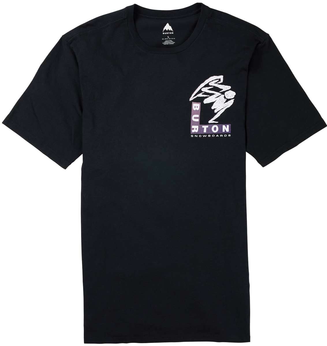 Burton Macatowa Short Sleeve T-Shirt 2023 - A black t-shirt with a white graphic of a snowboarder on the chest.