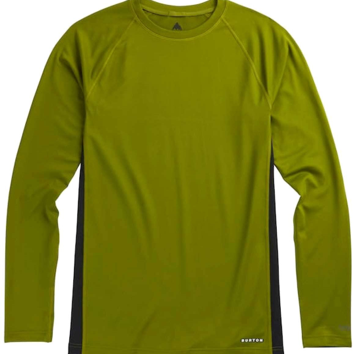 Burton Midweight X Crew Base Layer Top 2023 - A green crew neck base layer top with a small Burton logo on the left chest and black side panels.