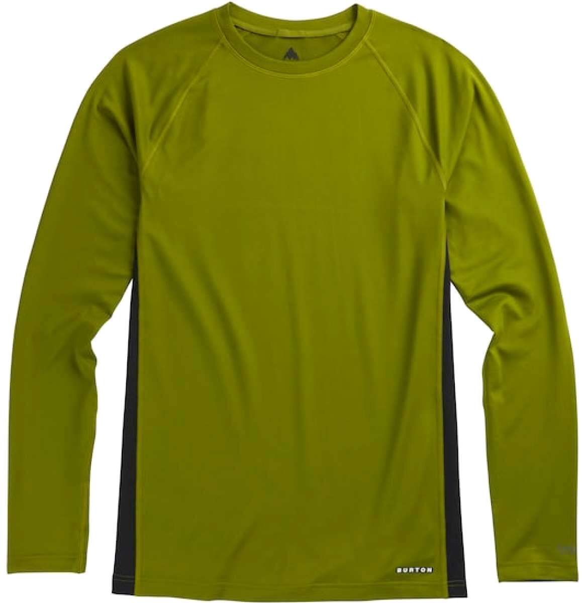 Burton Midweight X Crew Base Layer Top 2023 - A green crew neck base layer top with a small Burton logo on the left chest and black side panels.