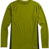Burton Midweight X Crew Base Layer Top 2023 - A green crew neck base layer top with a small Burton logo on the left chest and black side panels.