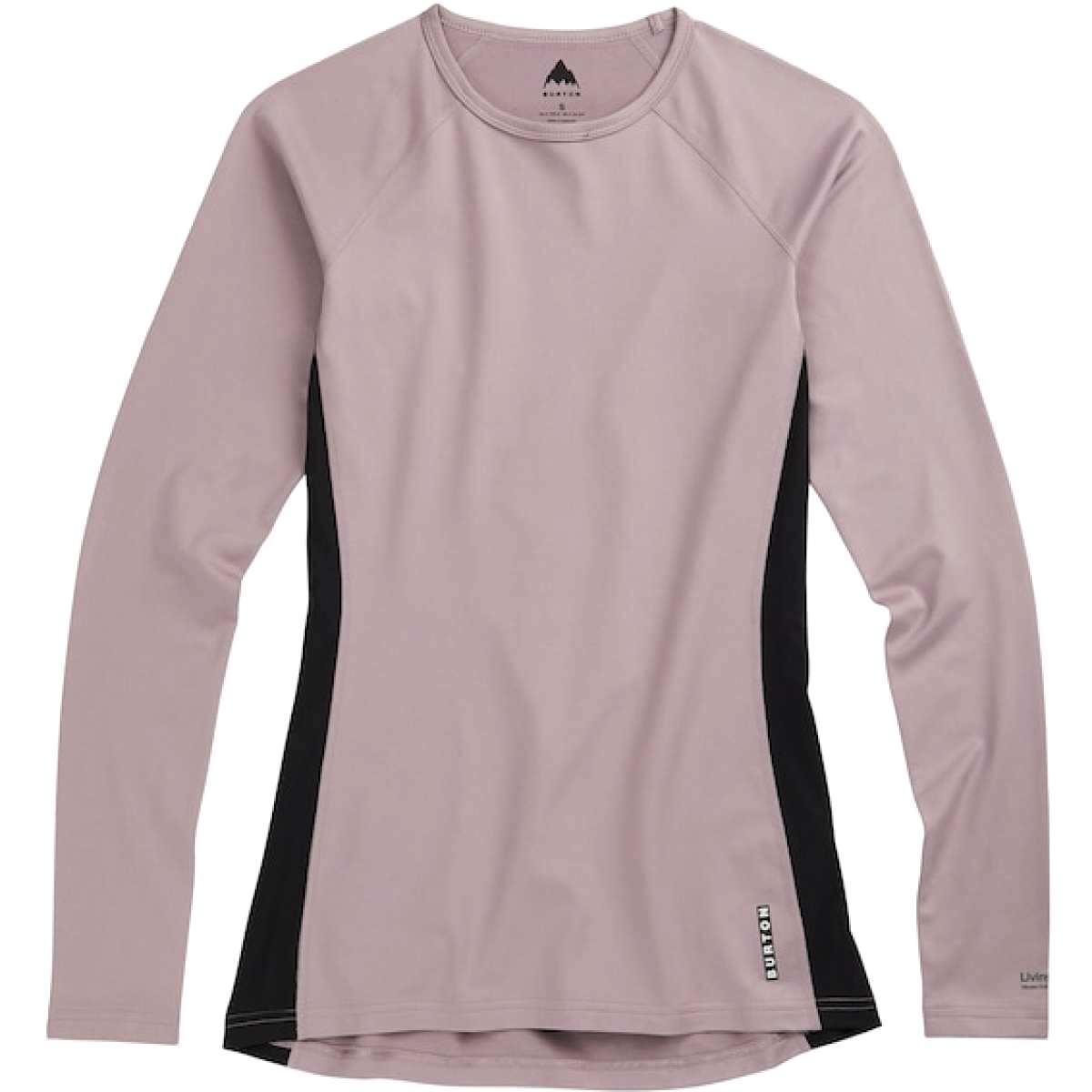 Burton Midweight X Crew Base Layer Top 2023 - A light gray crew neck base layer top with a small black logo on the left chest and a tag on the bottom hem.