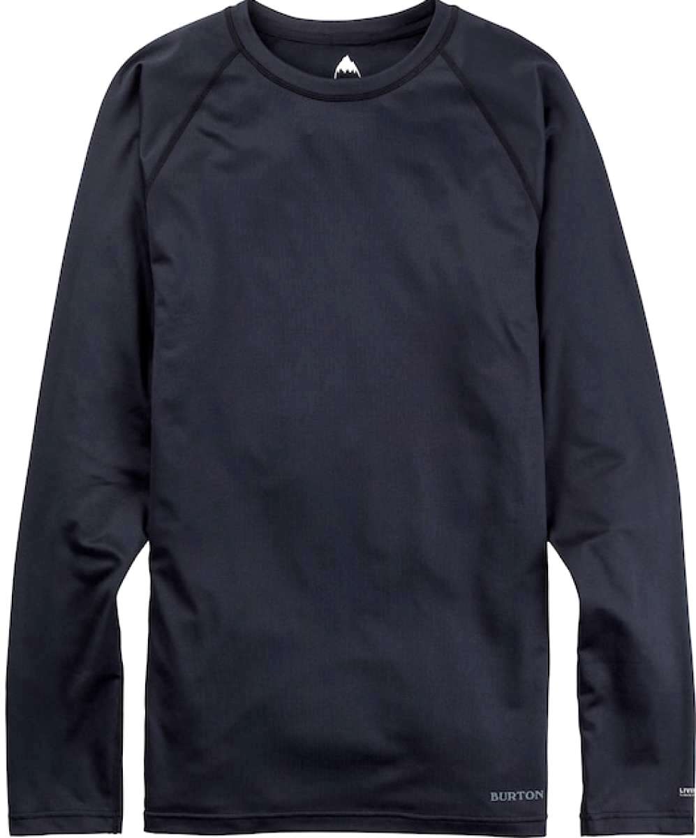 Burton Midweight X Crew Base Layer Top 2023 - A black crew-neck base layer top with a small white logo on the chest and a tag at the back of the neck.