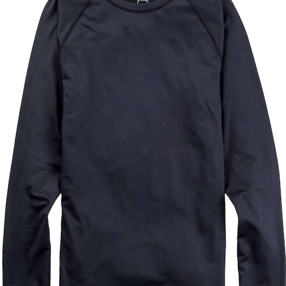Burton Midweight X Crew Base Layer Top 2023 - A black crew-neck base layer top with a small white logo on the chest and a tag at the back of the neck.