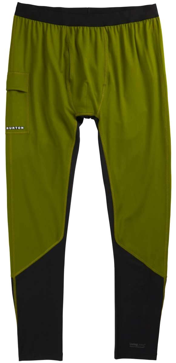 Burton Midweight X Base Layer Pant 2023 - A pair of olive green base layer pants with a black waistband and leg cuffs.