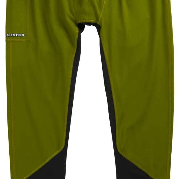 Burton Midweight X Base Layer Pant 2023 - A pair of olive green base layer pants with a black waistband and leg cuffs.