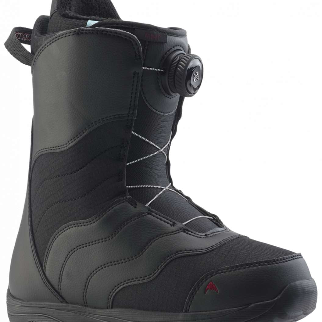 Burton Women's Mint BOA Snowboard Boot 2024 - A black snowboard boot with a white logo on the side and a silver BOA dial.