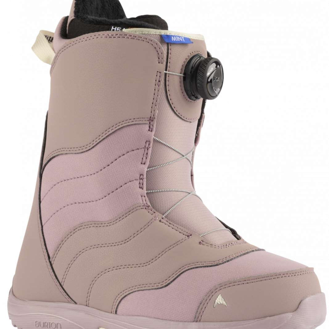 Burton Women's Mint BOA Snowboard Boot 2024 - A light pink snowboard boot with a black BOA dial on the side.