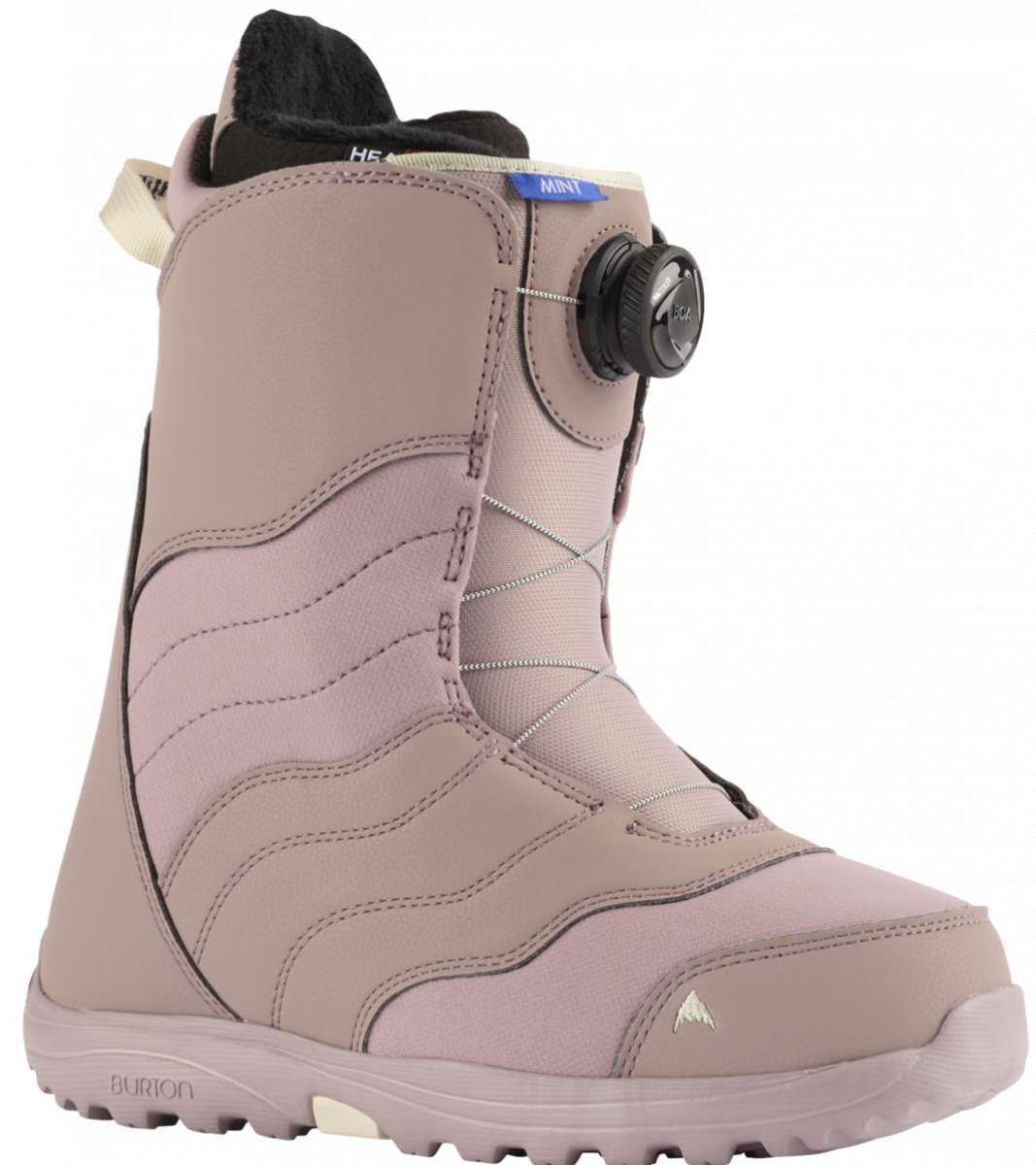 Burton Women's Mint BOA Snowboard Boot 2024 - A light pink snowboard boot with a black BOA dial on the side.