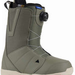 Burton Moto BOA Snowboard Boot 2024 - A tall, olive green snowboard boot with a black dial on the side and white soles.
