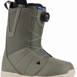 Burton Moto BOA Snowboard Boot 2024 - A tall, olive green snowboard boot with a black dial on the side and white soles.