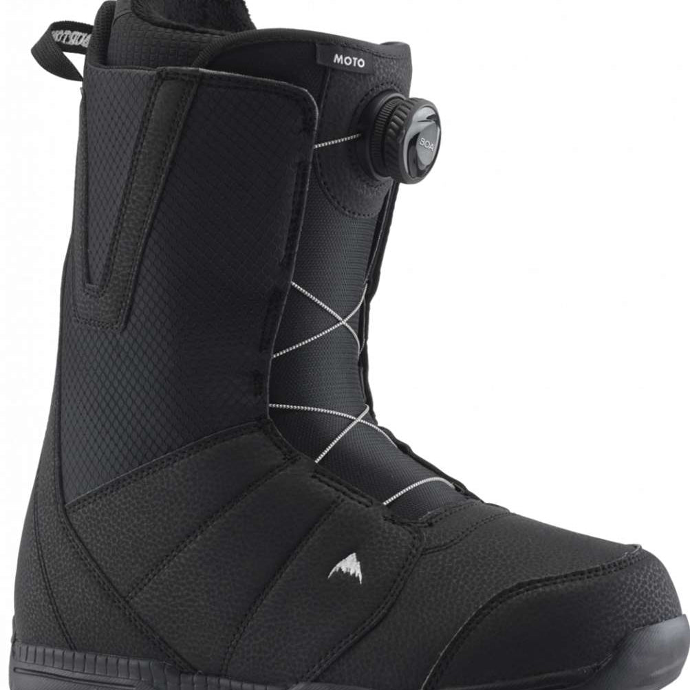 Burton Moto BOA Snowboard Boot 2024 - Black snowboard boots with a textured pattern on the upper material and white stitching.