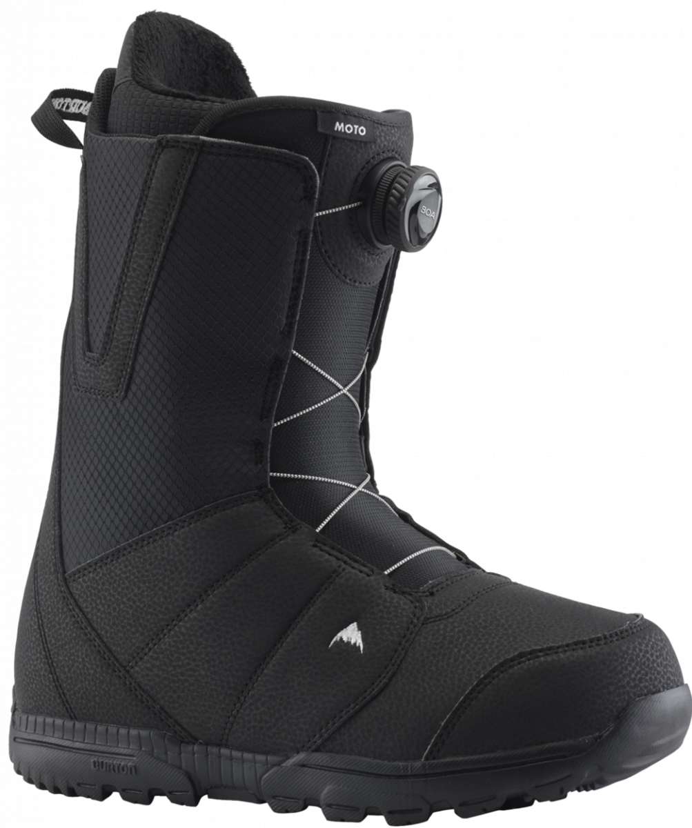 Burton Moto BOA Snowboard Boot 2024 - Black snowboard boots with a textured pattern on the upper material and white stitching.
