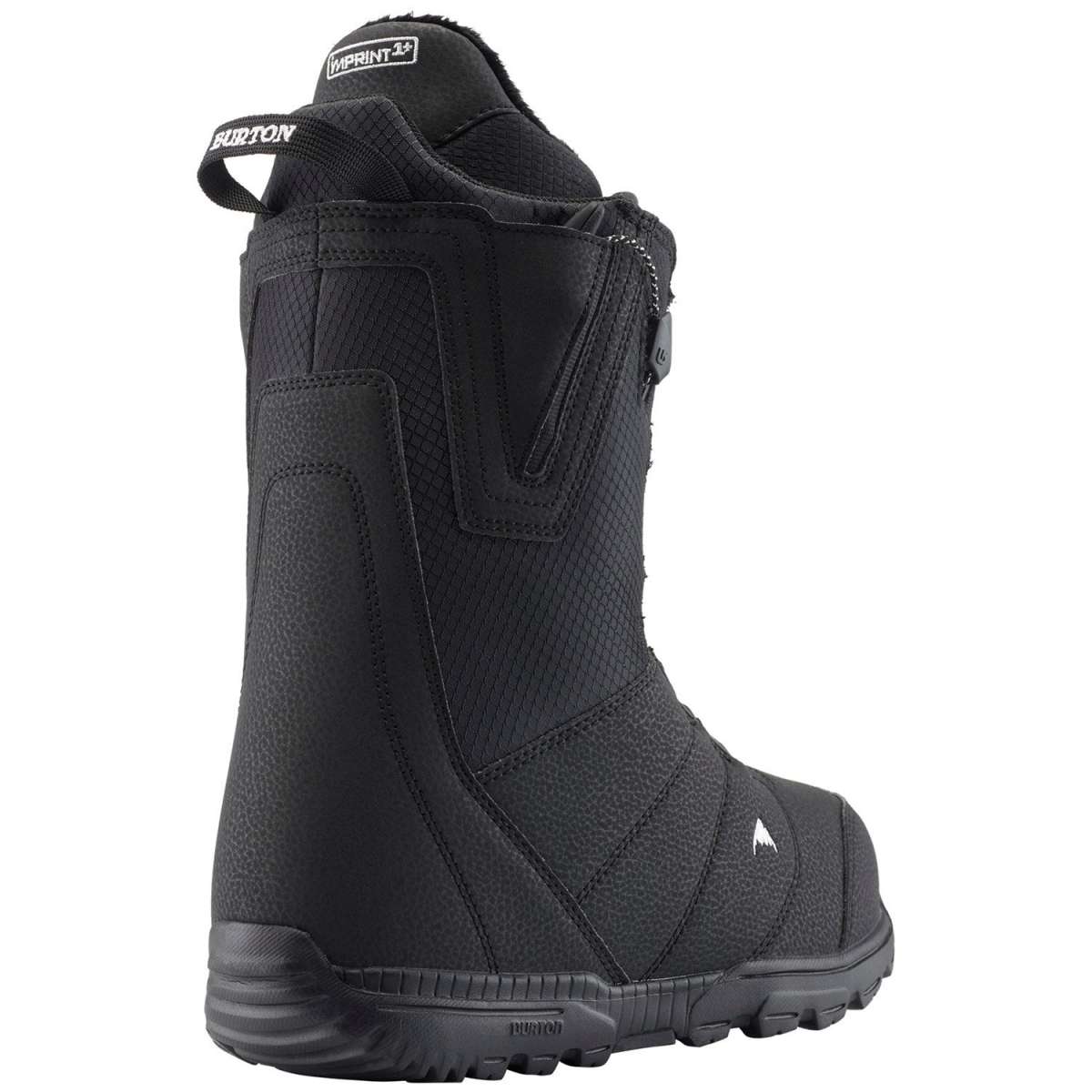 Burton Moto Snowboard Boot 2024 - A black snowboard boot with a textured pattern on the upper material and a white logo on the toe area.