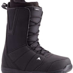 Burton Moto Snowboard Boot 2024 - A black snowboard boot with a textured pattern on the upper material and a white logo of a mountain peak on the front toe area.