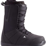 Burton Moto Snowboard Boot 2024 - A black snowboard boot with a textured pattern on the upper material and a white logo of a mountain peak on the front toe area.