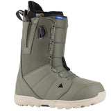 Burton Moto Snowboard Boot 2024 - A tall, olive green snowboard boot with a black strap and buckle on the side.