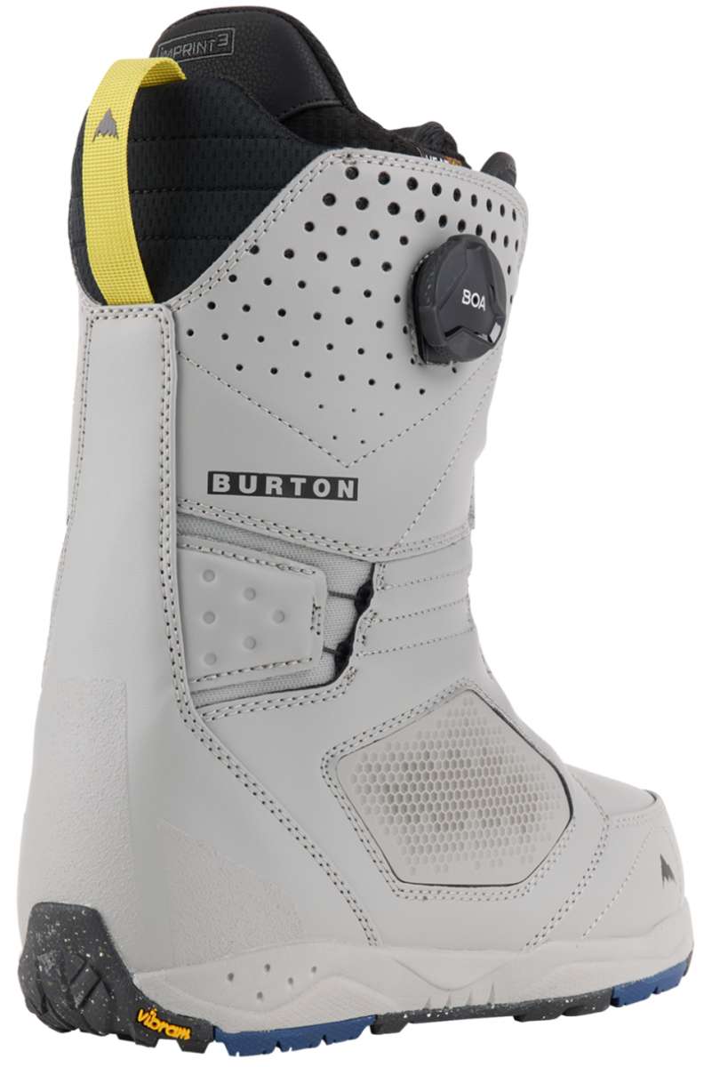 Burton Photon BOA Snowboard Boot 2024 - A gray snowboard boot with a black strap and white lettering on the side.