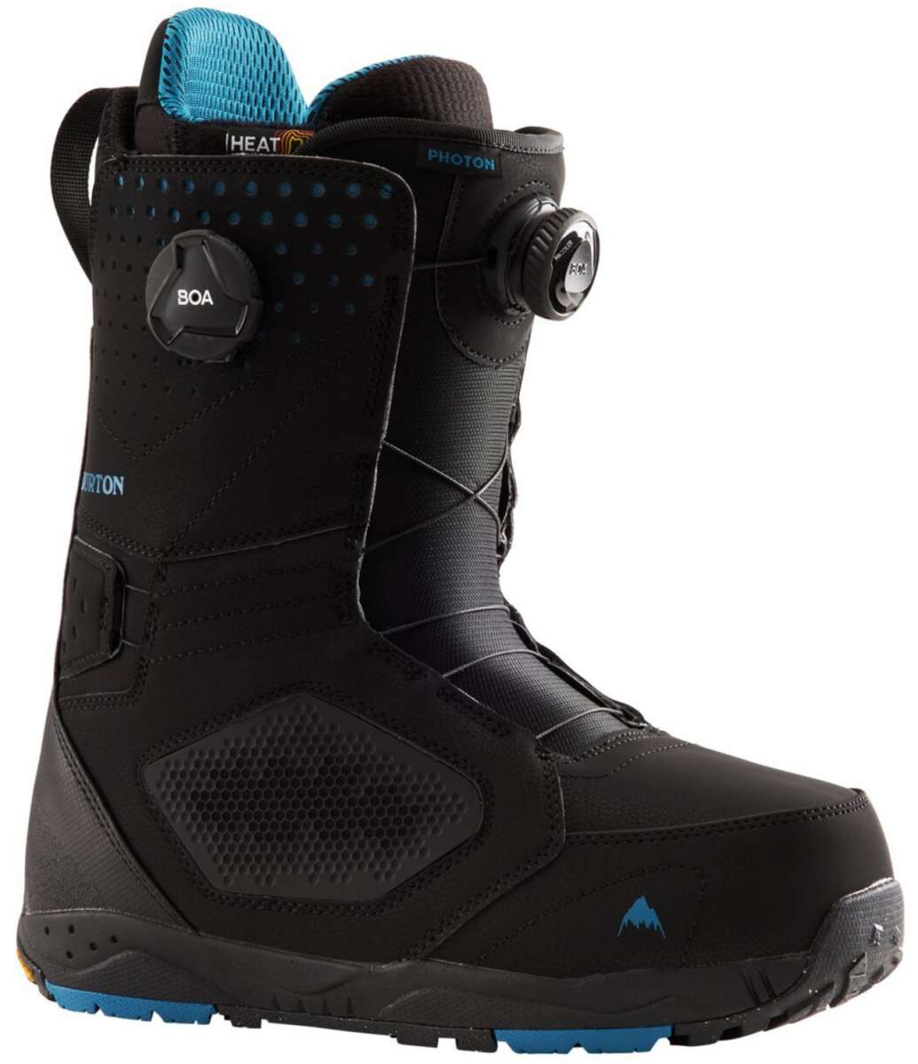 Burton Photon BOA Snowboard Boot 2024 - Black snowboard boots with blue accents and a textured rubber sole.