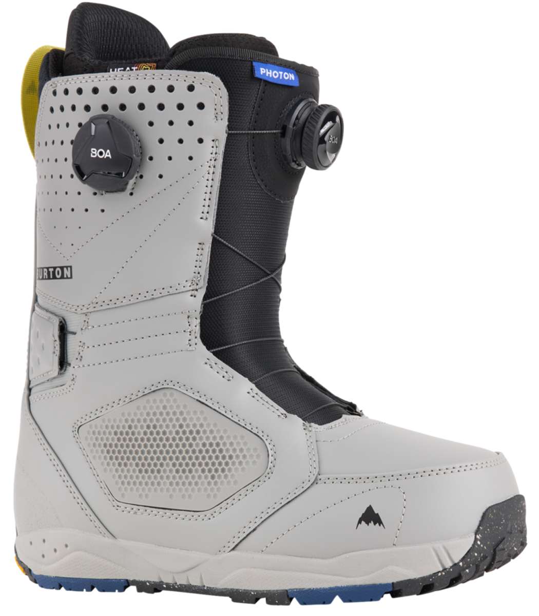 Burton Photon BOA Snowboard Boot 2024 - A gray snowboard boot with a black strap and white lettering on the side.