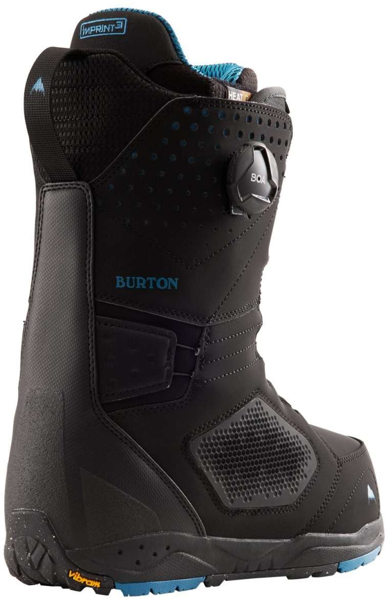 Burton Photon BOA Snowboard Boot 2024 - Black snowboard boots with blue accents and a textured rubber sole.