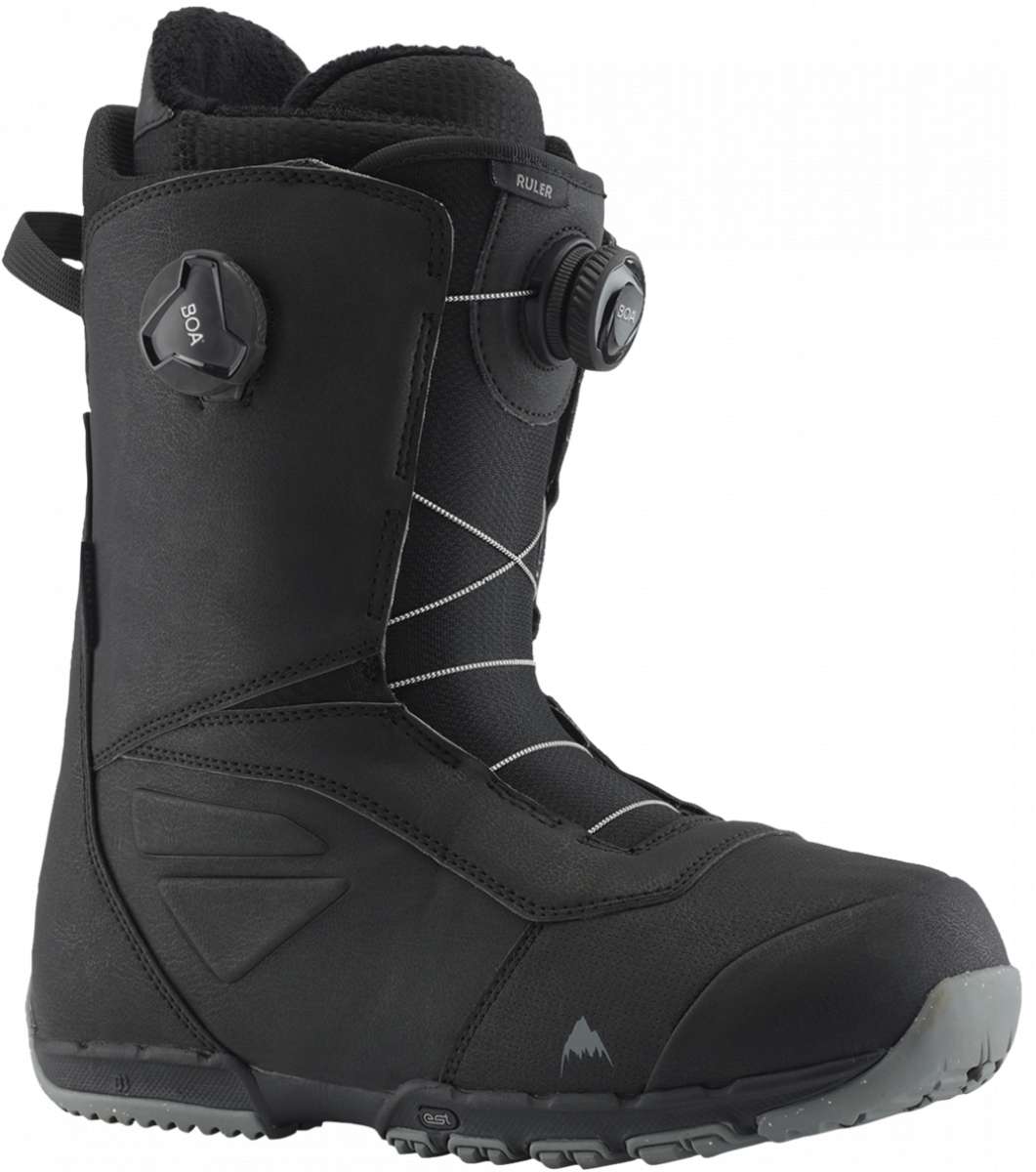 Burton Ruler BOA Snowboard Boot 2024 - Black snowboard boots with a sleek, modern design and silver BOA dials on the side.
