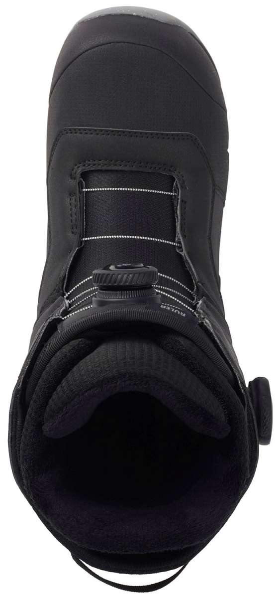 Burton Ruler BOA Snowboard Boot 2024 - Black snowboard boots with white stitching and silver BOA dials on top.