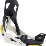 Burton Step On Snowboard Binding 2024 - A black, white, and yellow snowboard binding with a sleek design.