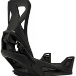 Burton Step On Snowboard Binding 2024 - A black snowboard binding with a sleek, modern design and a prominent "BURTON" logo on the strap.