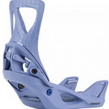 Burton Women's Step On Snowboard Bindings 2024 - A pair of light blue snowboard bindings with a repeating "BURTON" pattern on the top strap.