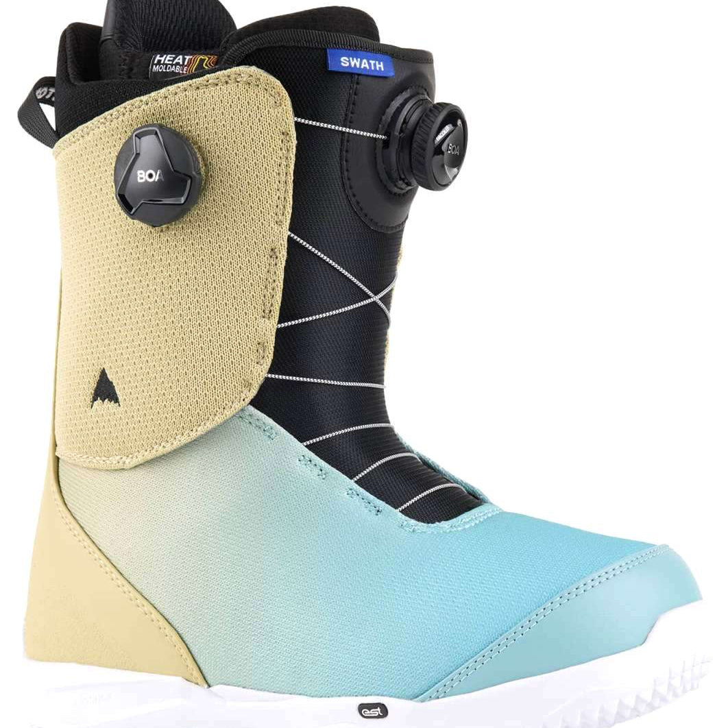 Burton Swath - Black boots with silver BOA dials on top and a black strap at the back.