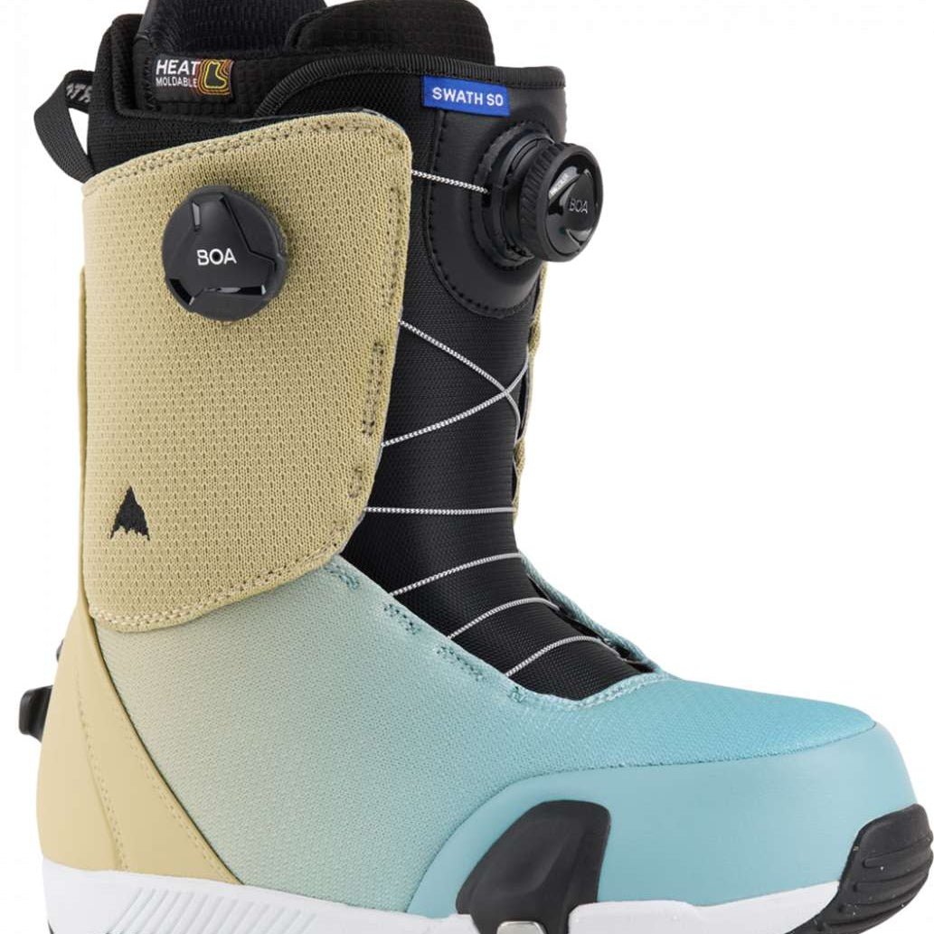 Burton Swath Step On Snowboard Boot 2024 - A black snowboard boot with a blue logo on the side and white laces.