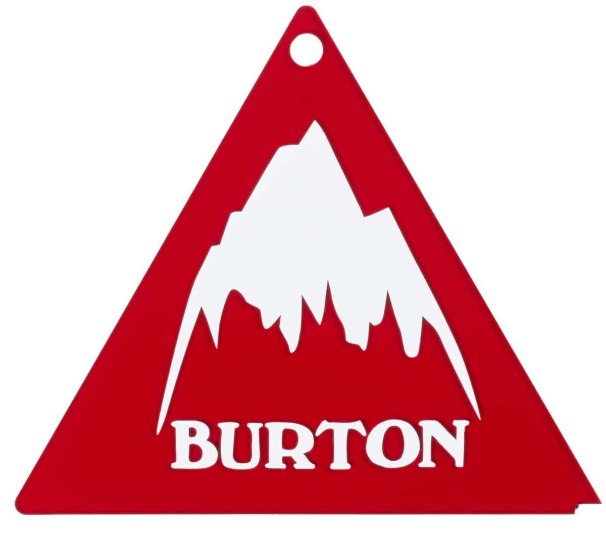 Burton Tri-Scrapper 2023 - A red snowboard with a white logo featuring three mountain peaks and the word "BURTON" in bold, black letters.