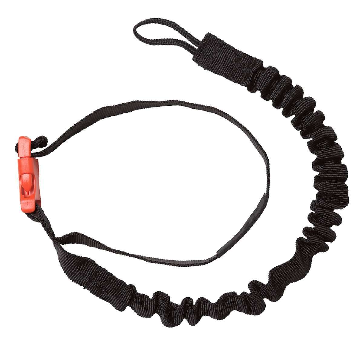 Burton Web Leash 2022 - Black webbing strap with red plastic buckle.