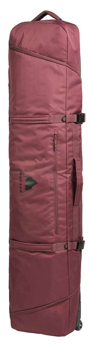 Burton Wheelie Gig Board Bag - A large, rectangular bag with a handle on top and two wheels at the bottom for easy transport. It is primarily black in color.