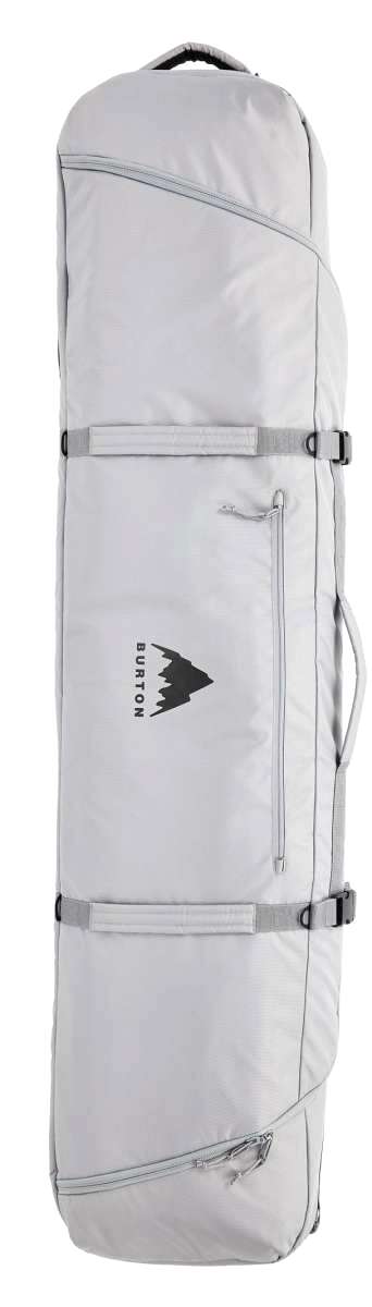 Burton Wheelie Gig Board Bag - A large, light gray bag with a handle on top and two wheels at the bottom for easy rolling.