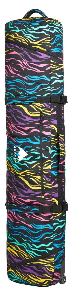 Burton Wheelie Gig Board Bag - Large black bag with a repeating pattern of blue, pink, yellow and purple squiggly lines.