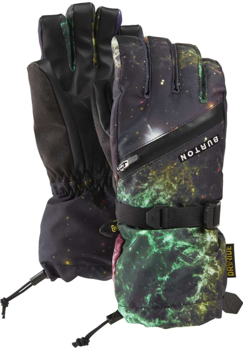 Burton Young Vent Gloves 2024 - Black gloves with a subtle white pattern on the back of one hand and a small logo near the wrist strap.