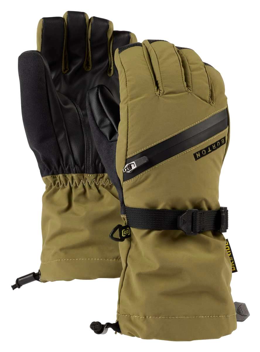 Burton Young Vent Gloves - Olive green gloves with black accents, featuring a diagonal stripe on the back of one glove.