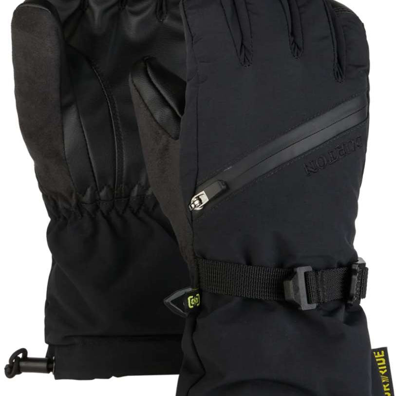 Burton Young Vent Gloves 2024 - Black gloves with a diagonal zipper on the top of one side, and a strap closure at the wrist.