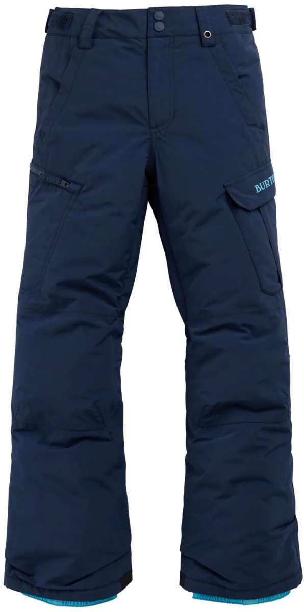 Burton Youth Exile 2L Insulated Cargo Pant 2024 - Dark blue cargo pants with a small Burton logo on the left leg pocket.