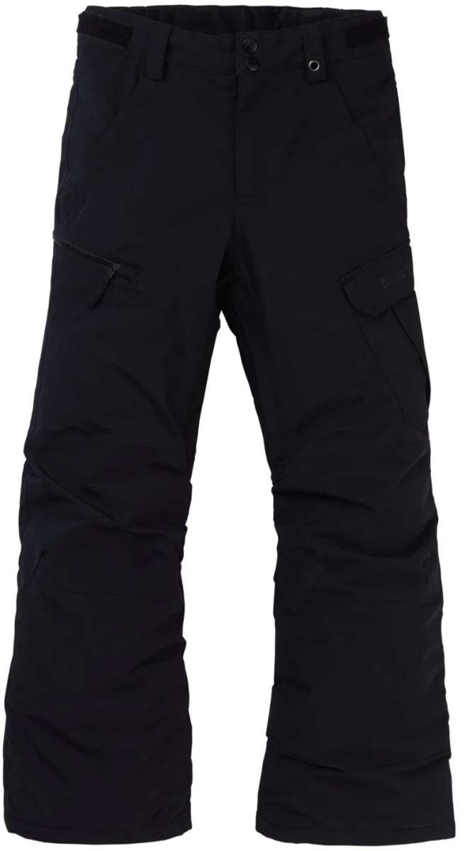 Burton Youth Exile 2L Insulated Cargo Pant 2024 - Black snow pants with two cargo pockets on each thigh and a black belt loop at the waist.