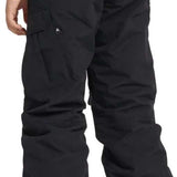 Burton Youth Exile 2L Insulated Cargo Pant 2024 - Black cargo pants with a small white logo on the left leg pocket.